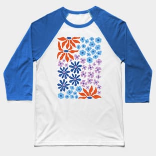 Red Blue Lilac Whimsical Flowers Baseball T-Shirt